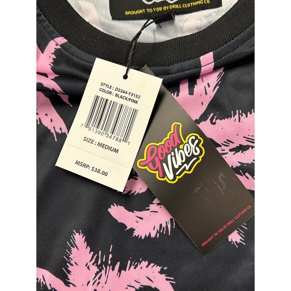 NEW Palms Swaying Good Vibes Men's Size Medium Short Sleeve Tee Black Pink - Picture 8 of 9